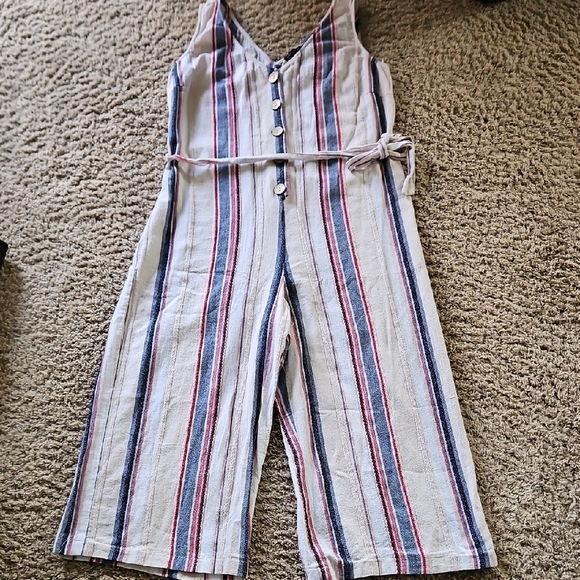 Lily Black Cotton Striped Cropped Jumpsuit - Picture 2 of 10